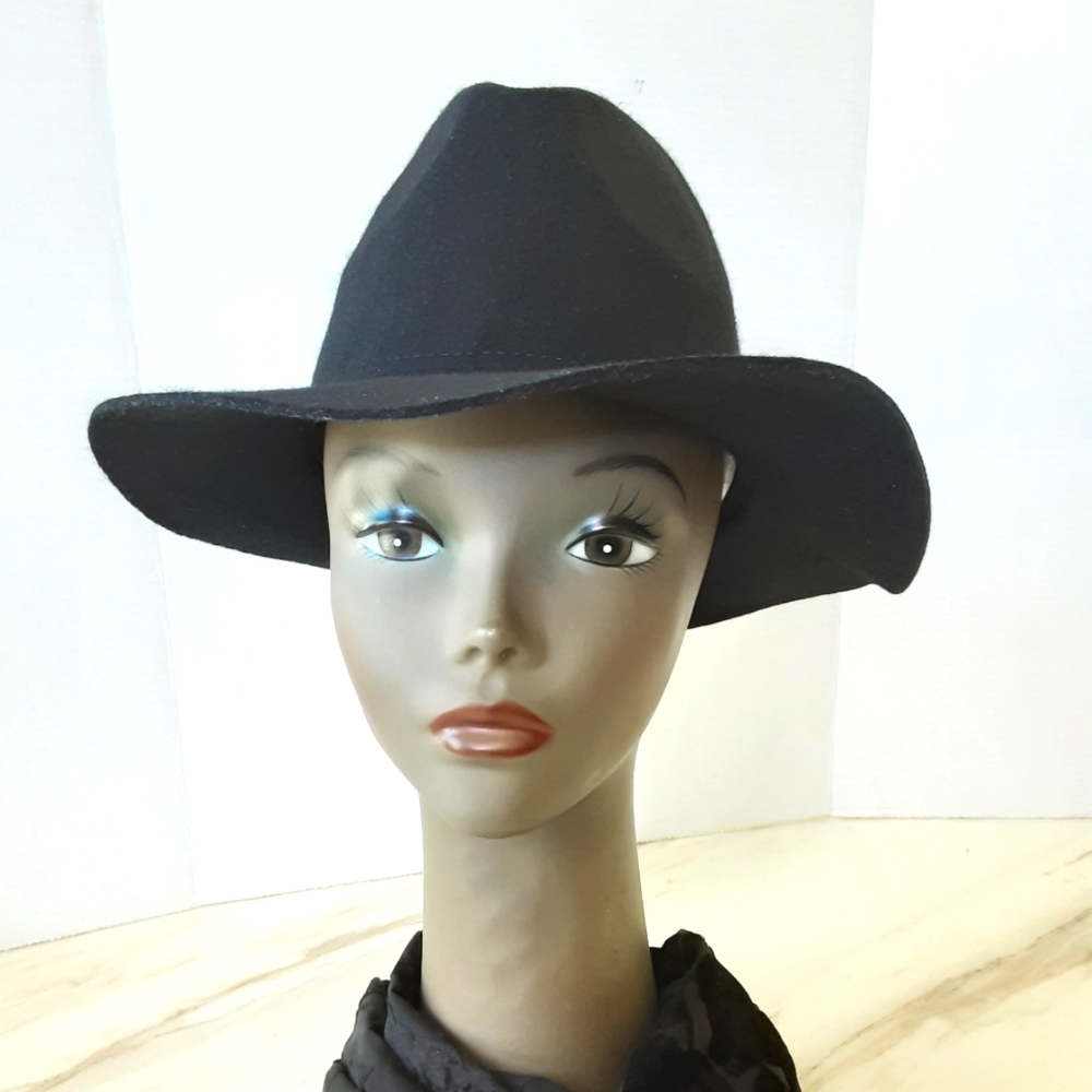 UNISEX 100% WOOL BLACK FEDORA HAT